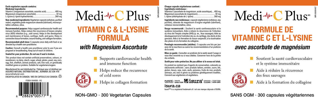 Medi-C Plus Vitamin C & L-Lysine with Magnesium (300 veg caps )