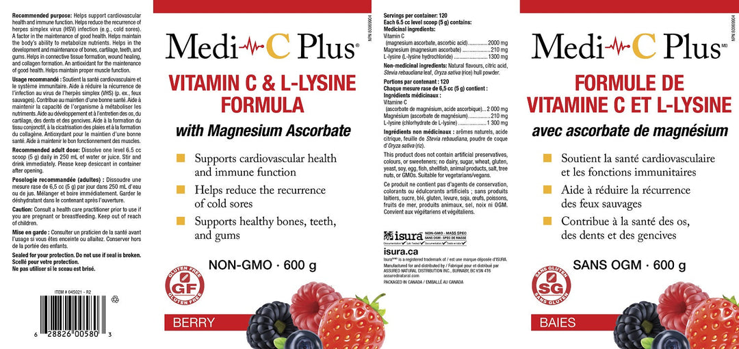 Medi-C Plus Vitamin C & L-Lysine with Magnesium Ascorbate (Berry - 600 gr)